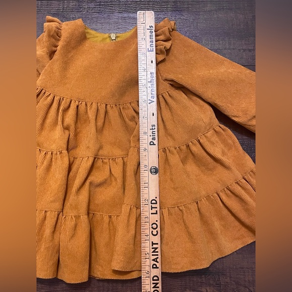 Vintage Handmade Girls 12-18M Corduroy Tiered Dress Mustard Yellow Boho Western - Picture 6 of 11